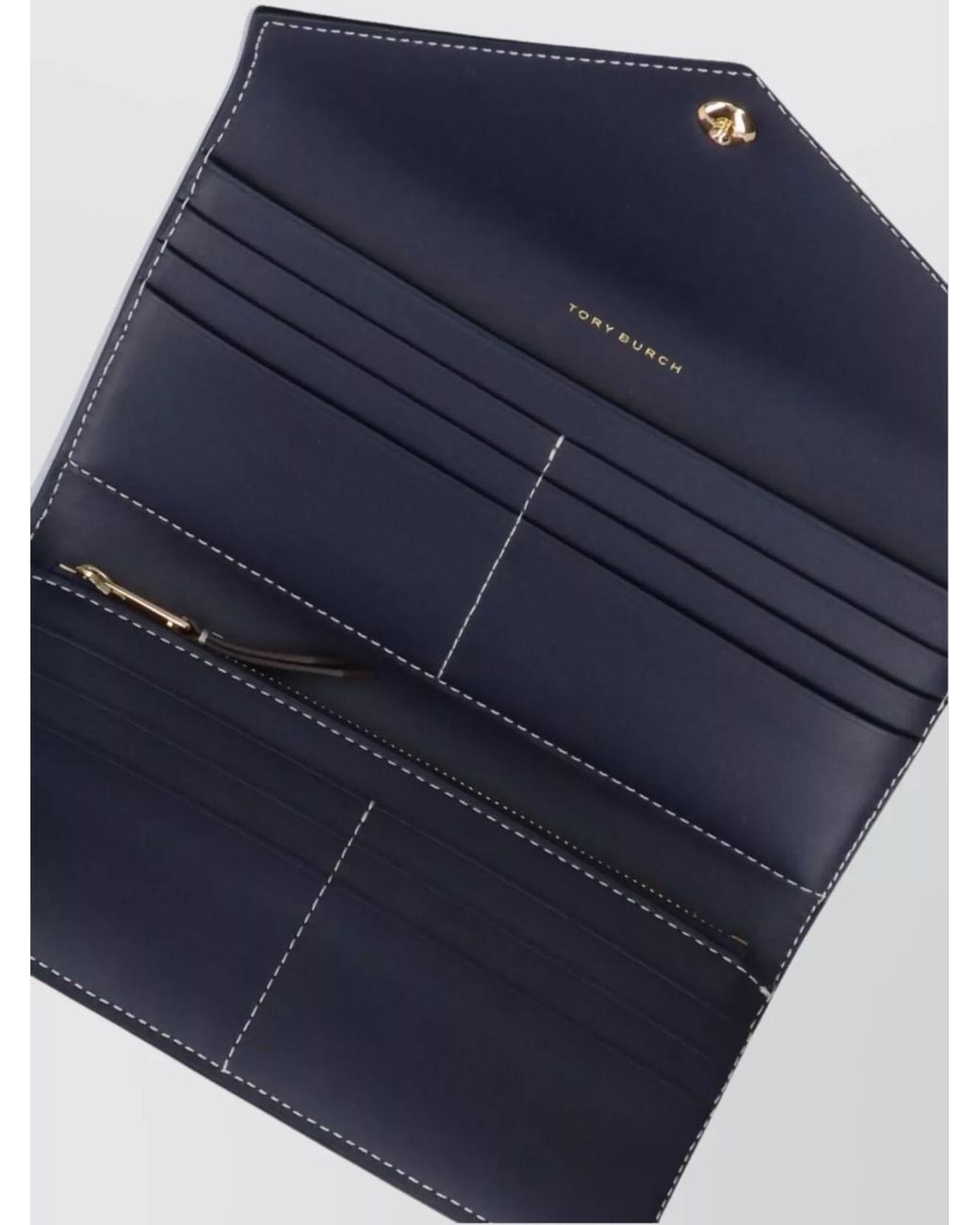 Tory Burch Blue Leather And Canvas Envelope Wallet