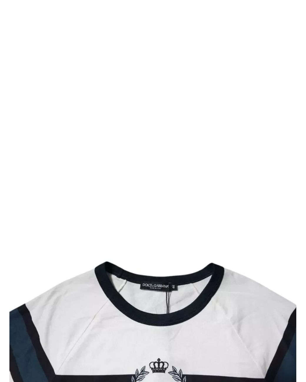 Dolce & Gabbana Blue Striped Logo Embroidered Cotton T-Shirt for men