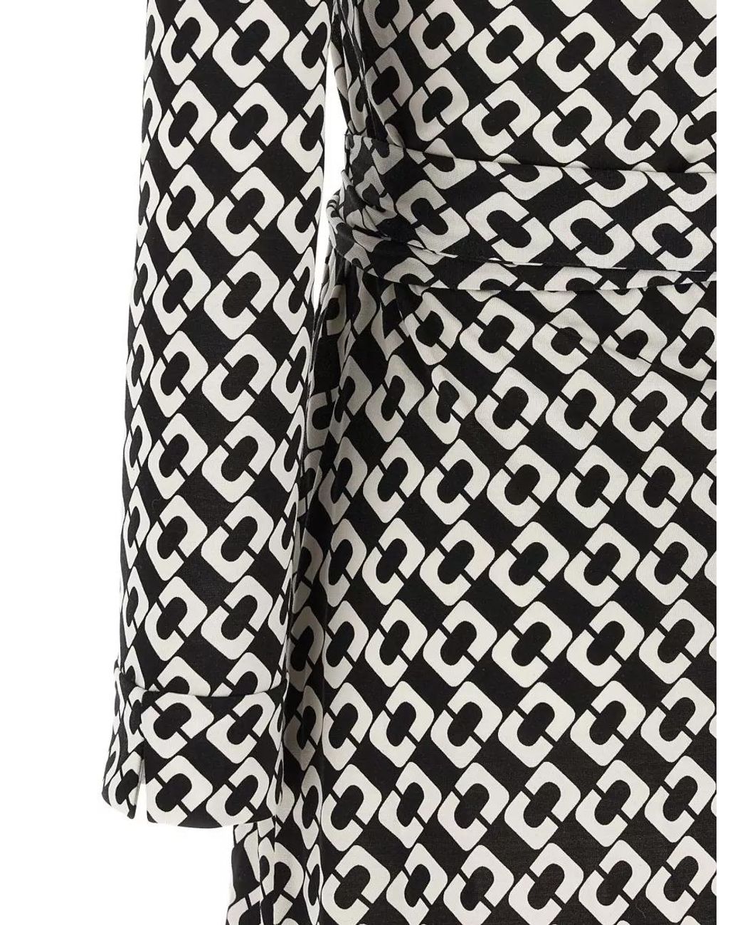 Diane von Furstenberg White Silk Printed Wrap Midi Dress
