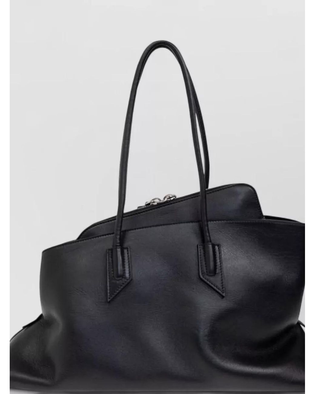 The Attico Black Medium Leather Top Handle Tote Bag