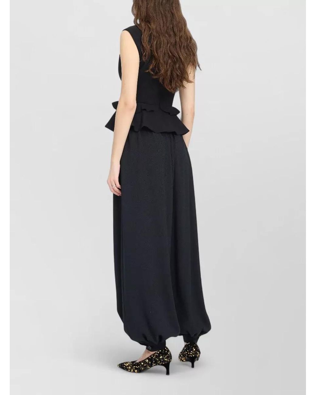 ROTATE BIRGER CHRISTENSEN Black Sleeveless V-Neck Peplum Top