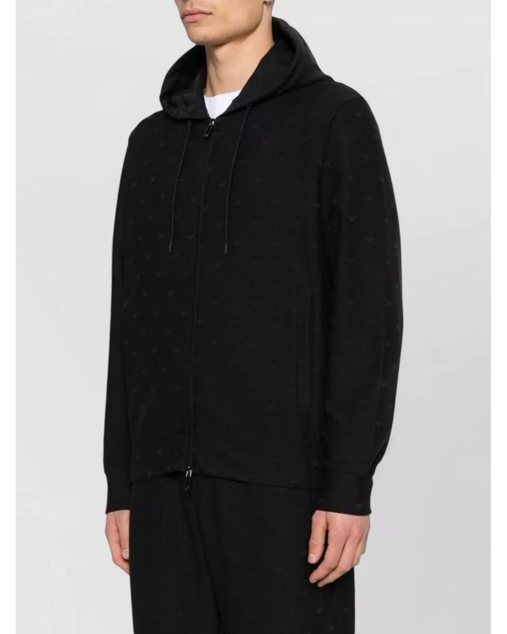 Emporio Armani Black Cotton Blend Hoodie for men