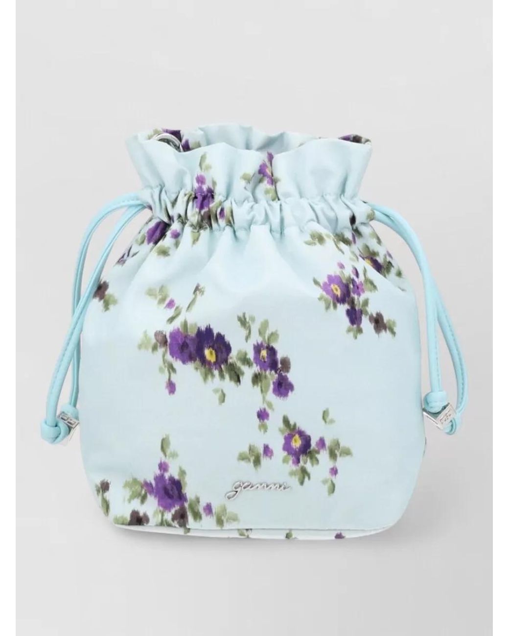 Ganni Blue Na Printed Nylon Bucket Bag