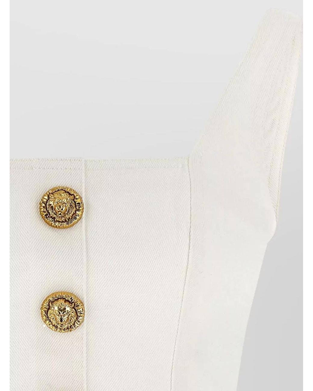 Balmain Natural Cotton Sleeveless Cropped Top