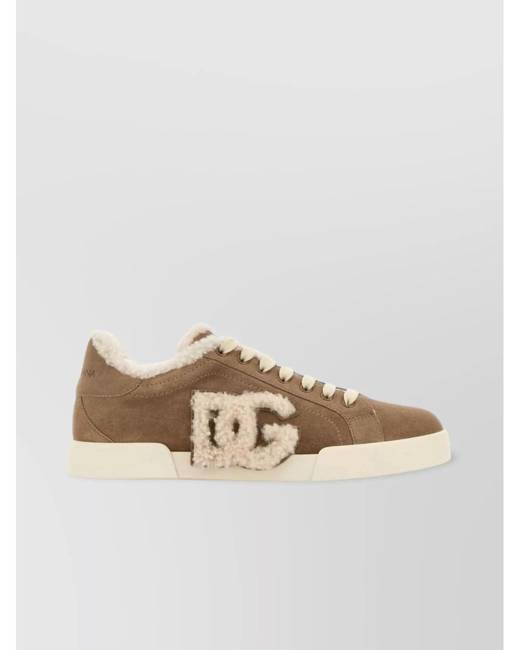 Dolce & Gabbana Natural Leather And Shearling Low-Top Sneakers