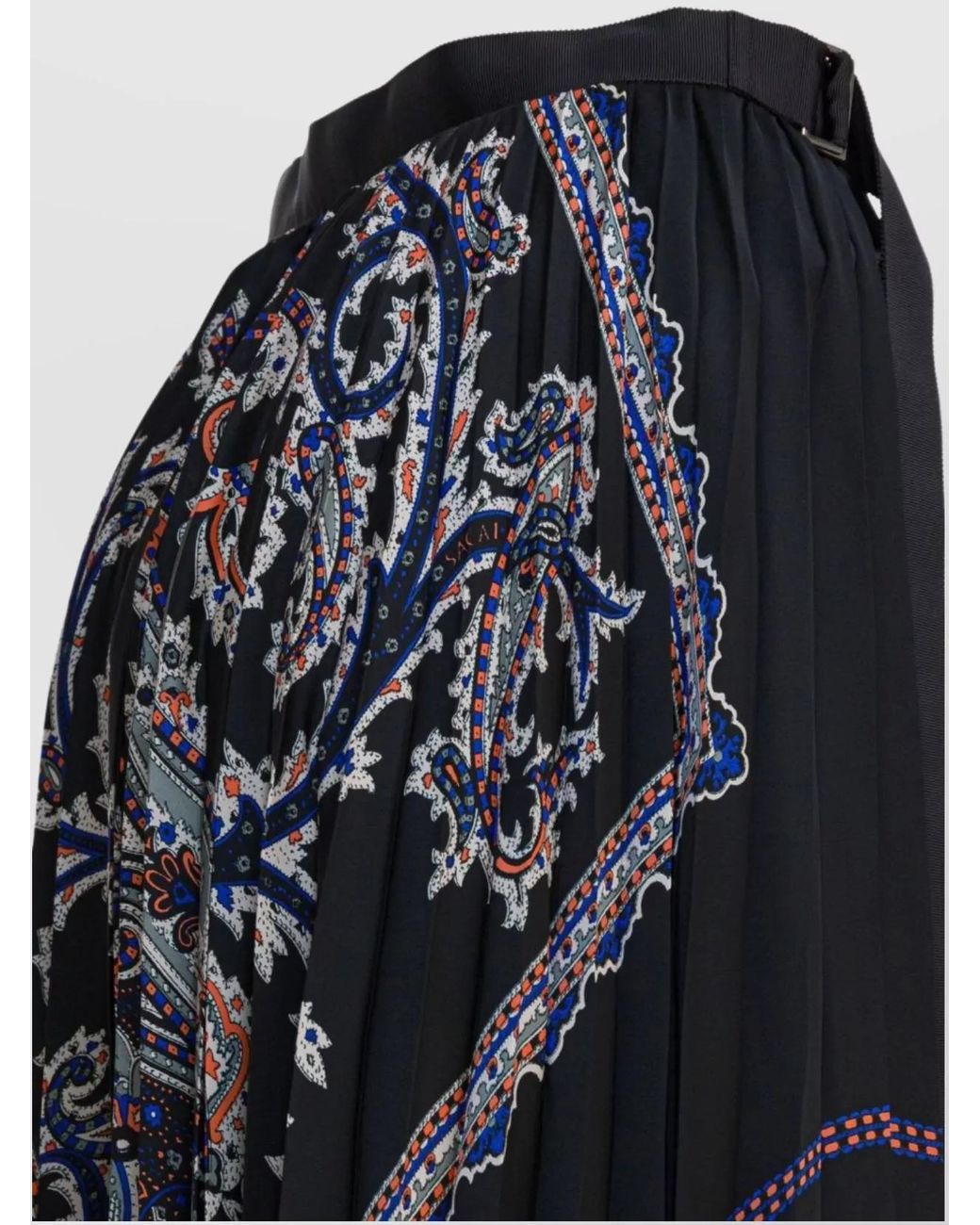 Sacai Black Paisley Print Pleated Skirt