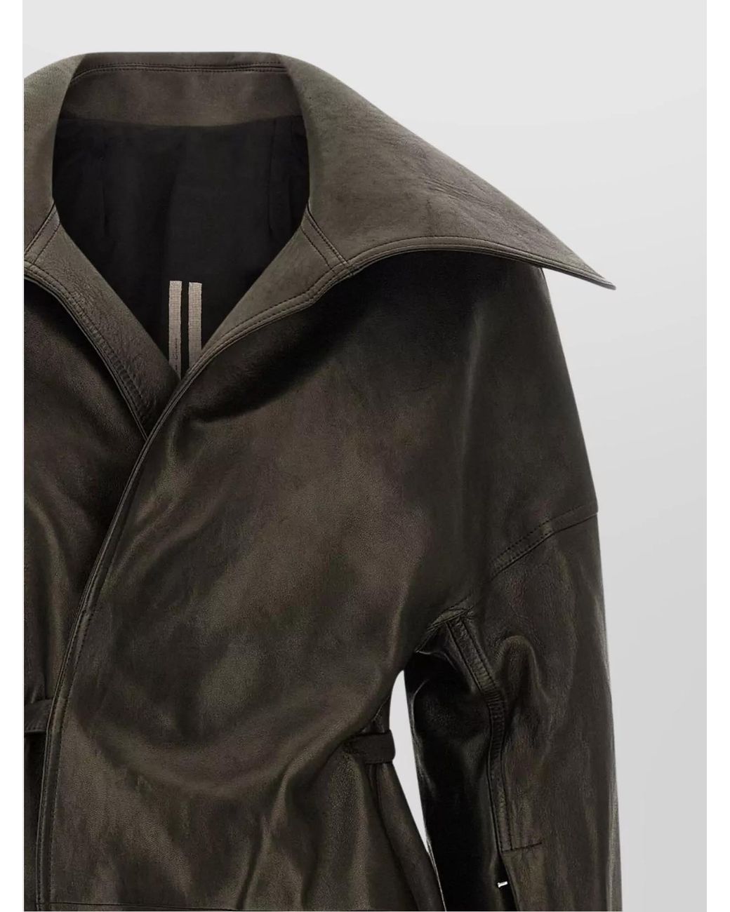 Rick Owens Black Lamb Leather Belted Coat
