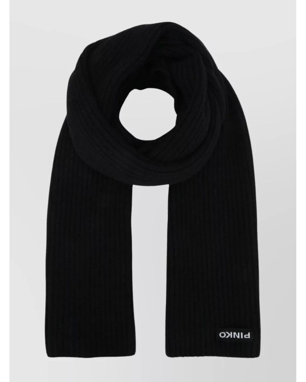 Pinko Black Cashmere Blend Ribbed Knit Scarf