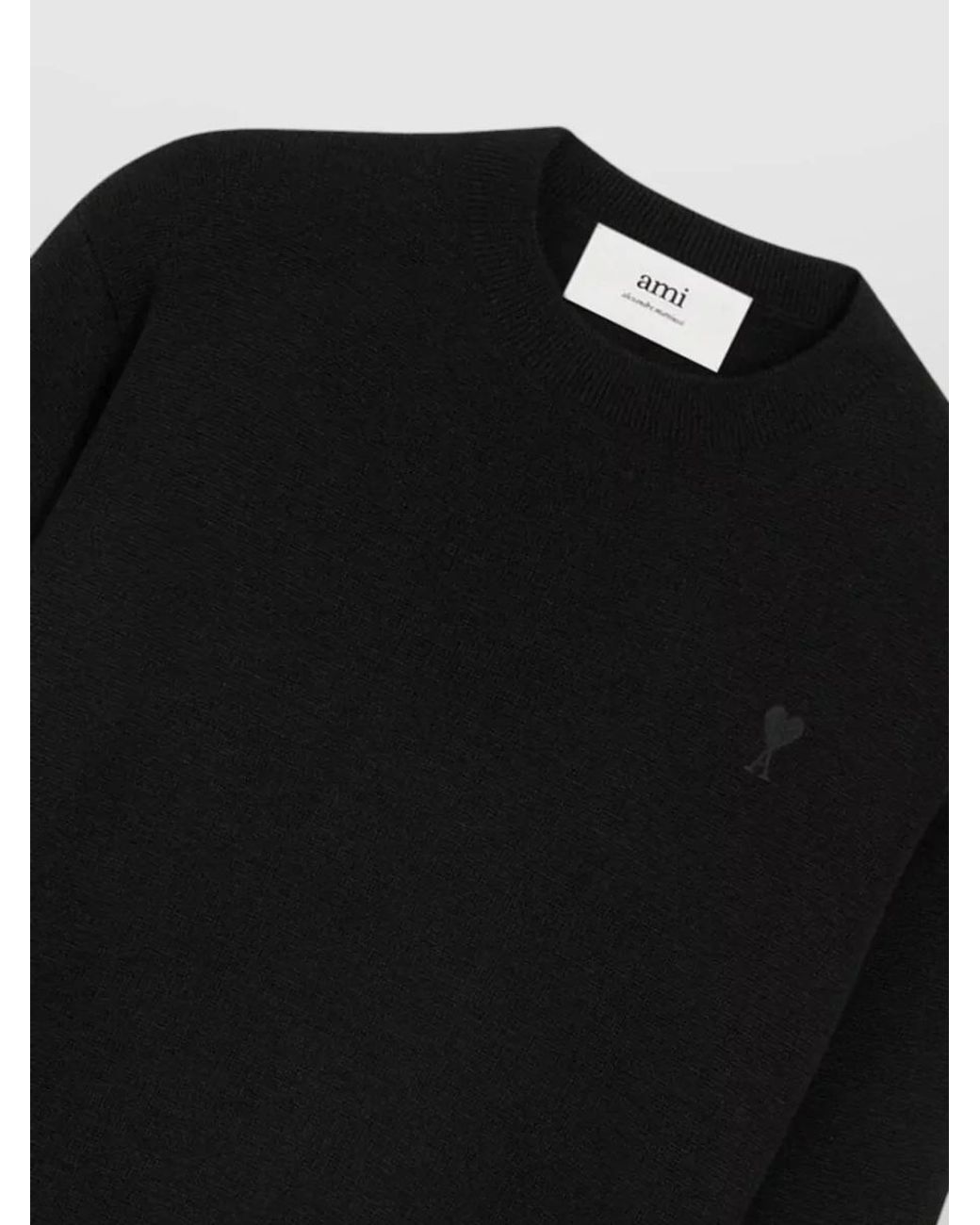 AMI Black Merino Wool Crewneck Jumper for men