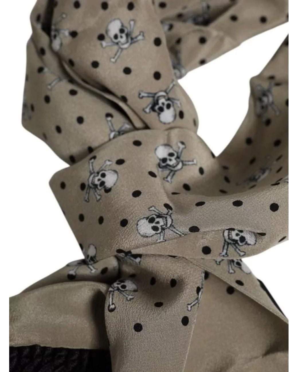 Dolce & Gabbana White Silk Skull Print Fringed Scarf for men