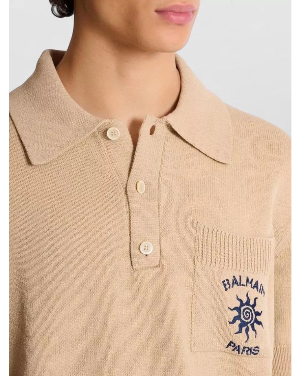 Balmain Natural Ribbed Short-Sleeve Polo Shirt for men