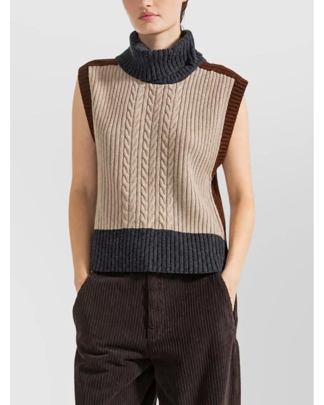SEVENTY VENEZIA Black Cable-Knit Ribbed Wool-Blend Sleeveless Jumper