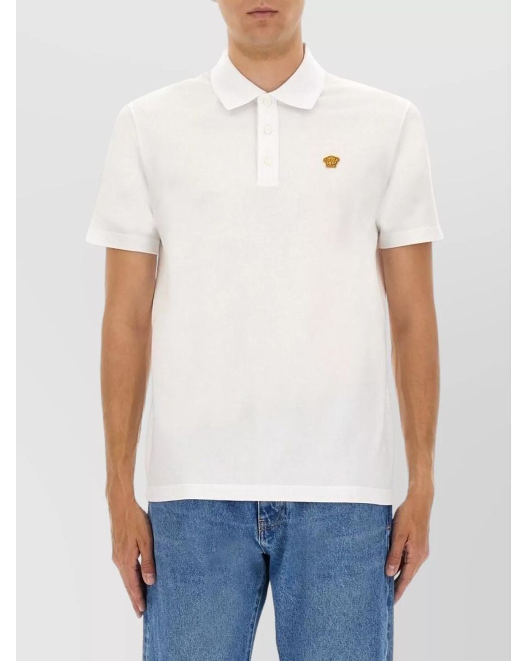 Versace White Embroidered Piqué Polo Shirt for men
