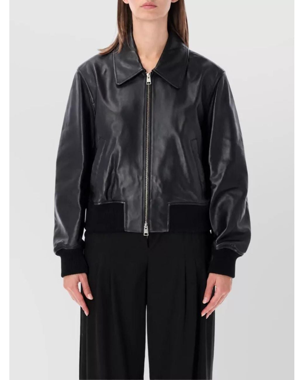 AMI Black Lamb Leather Zipped Jacket