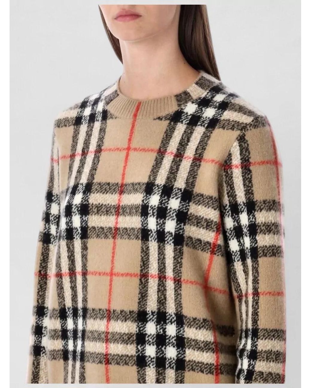 Burberry Black Cashmere Wool Checked Ribbed Crew Neck Long-Sleeve Jumper