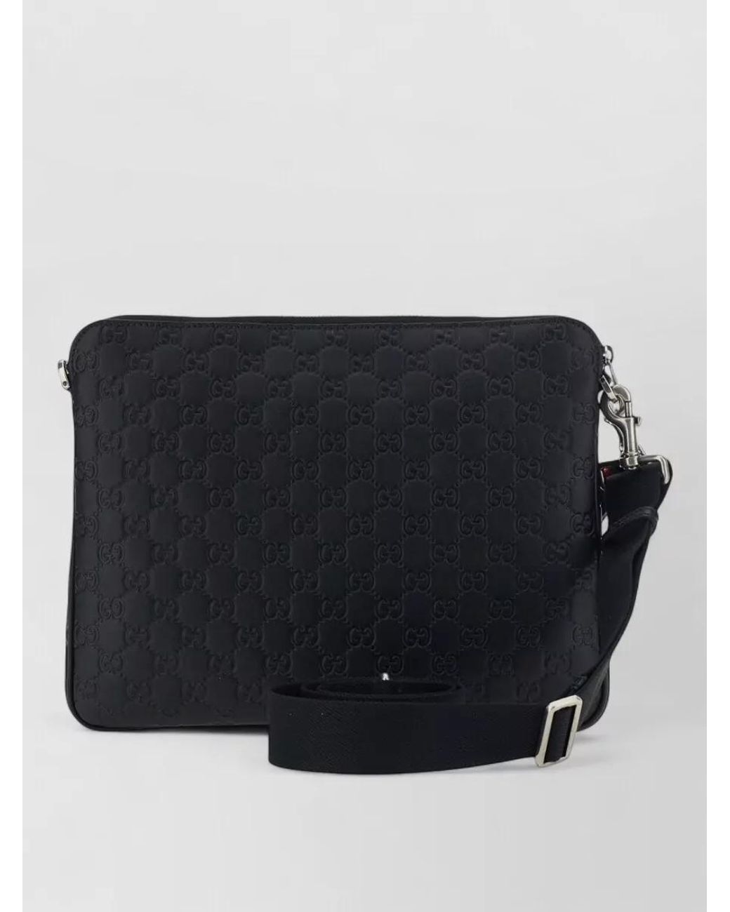 Gucci Black Gg Enblem Leather Clutch Bag