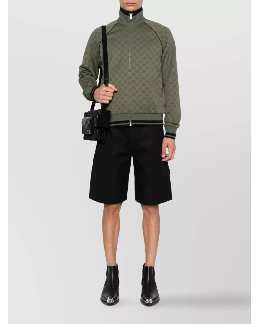 Gucci Black Cotton Gg Jacquard Denim Bermuda Shorts for men