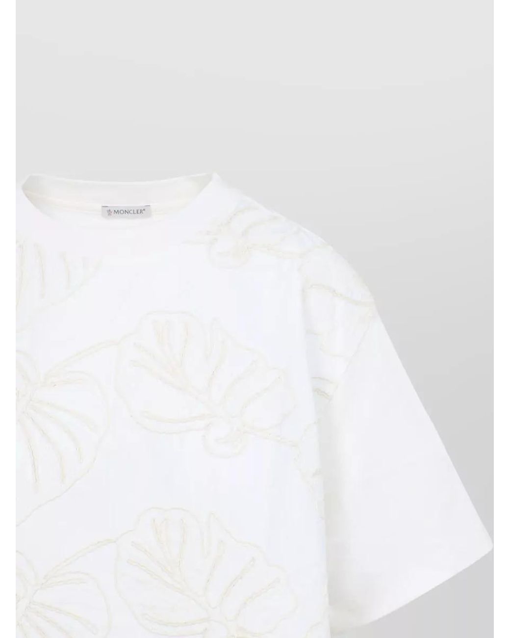 Moncler White Cotton Floral‑Embroidered Short-Sleeve T-Shirt