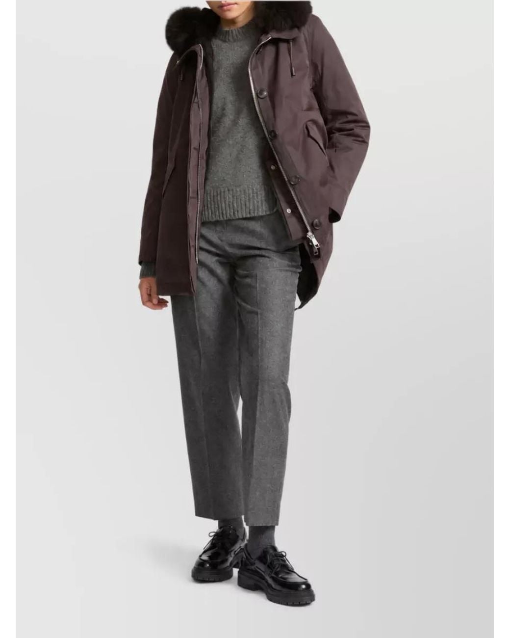 Yves Salomon Brown Cotton Blend Hooded Parka Jacket