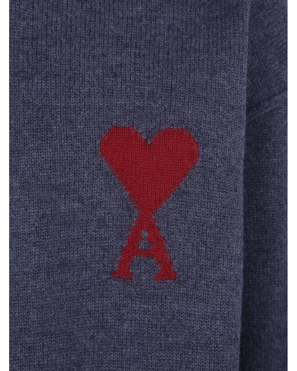 AMI Blue Wool Funnel Neck Sweater