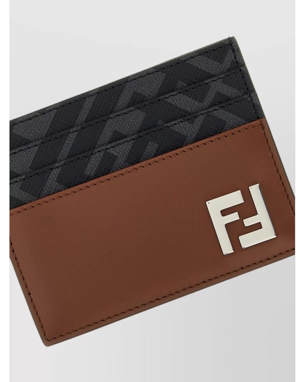 Fendi Black Leather And Canvas Card Holder for men