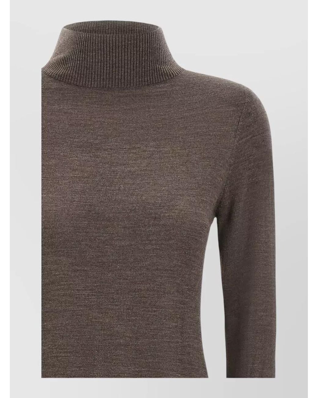 Pinko Brown Wool Ribbed Turtleneck Long-Sleeve Knitted Dress