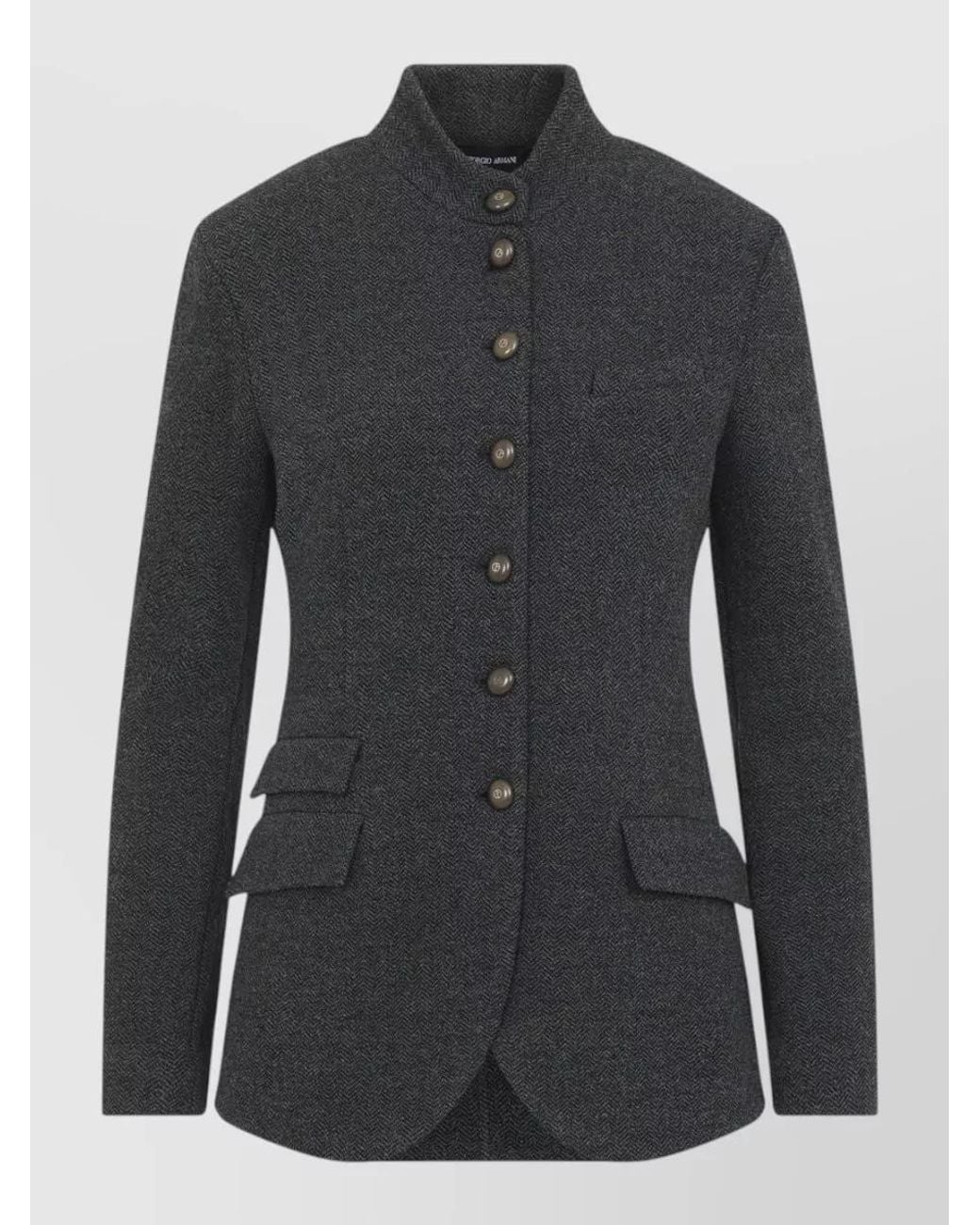 Giorgio Armani Black Herringbone Single-Breasted Blazer