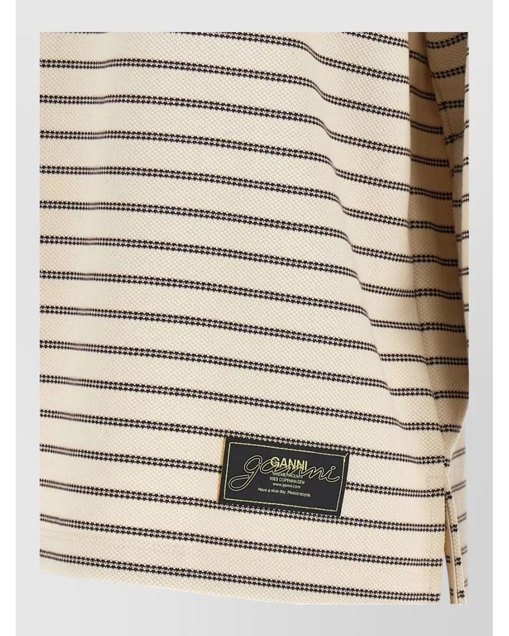 Ganni Natural Striped Cotton Long-Sleeve Polo Shirt