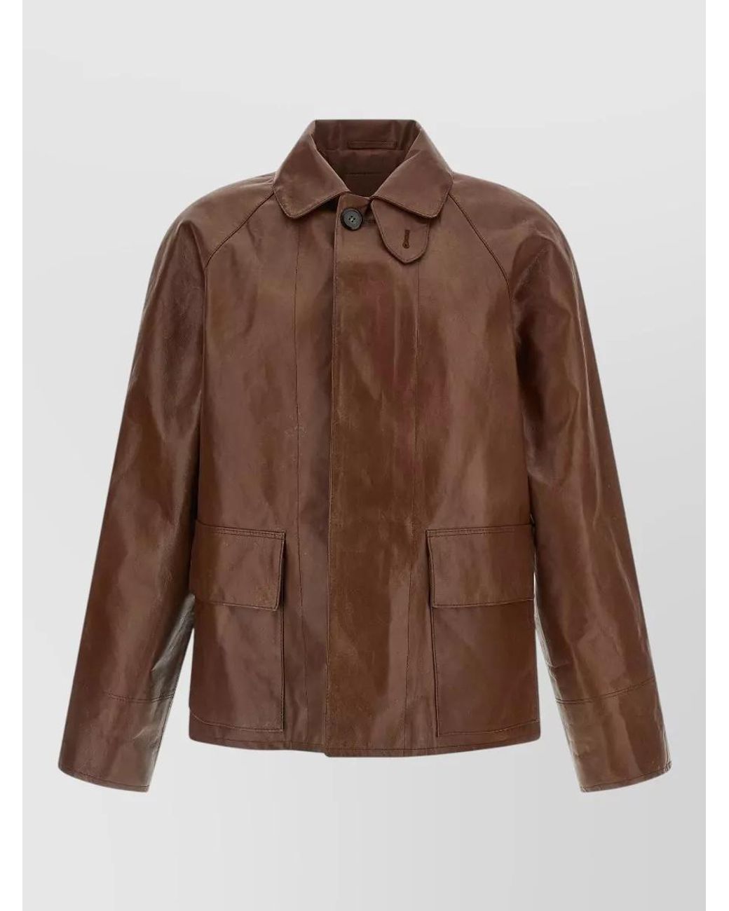 Prada Brown Leather Single-Breasted Coat for men