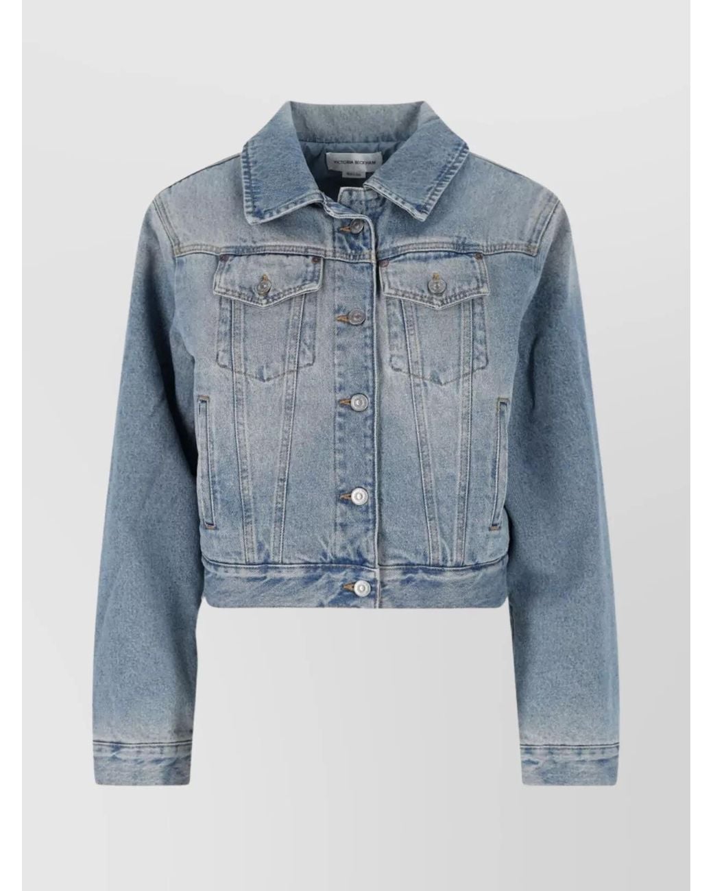 Victoria Beckham Blue Padded Denim Cropped Jacket