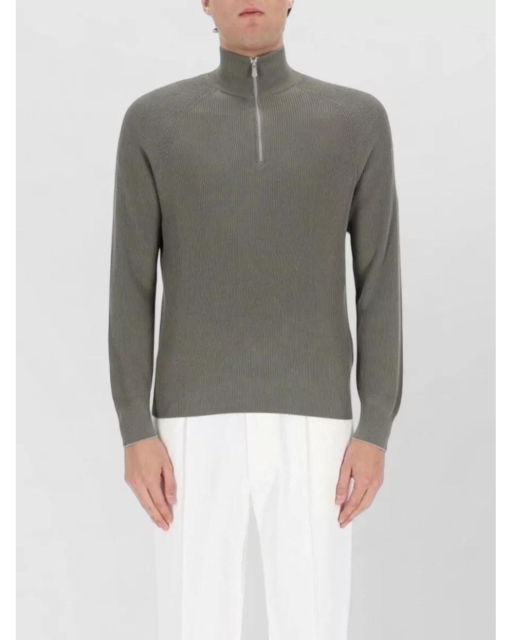 Brunello Cucinelli Gray Cotton Zip Polo Shirt for men