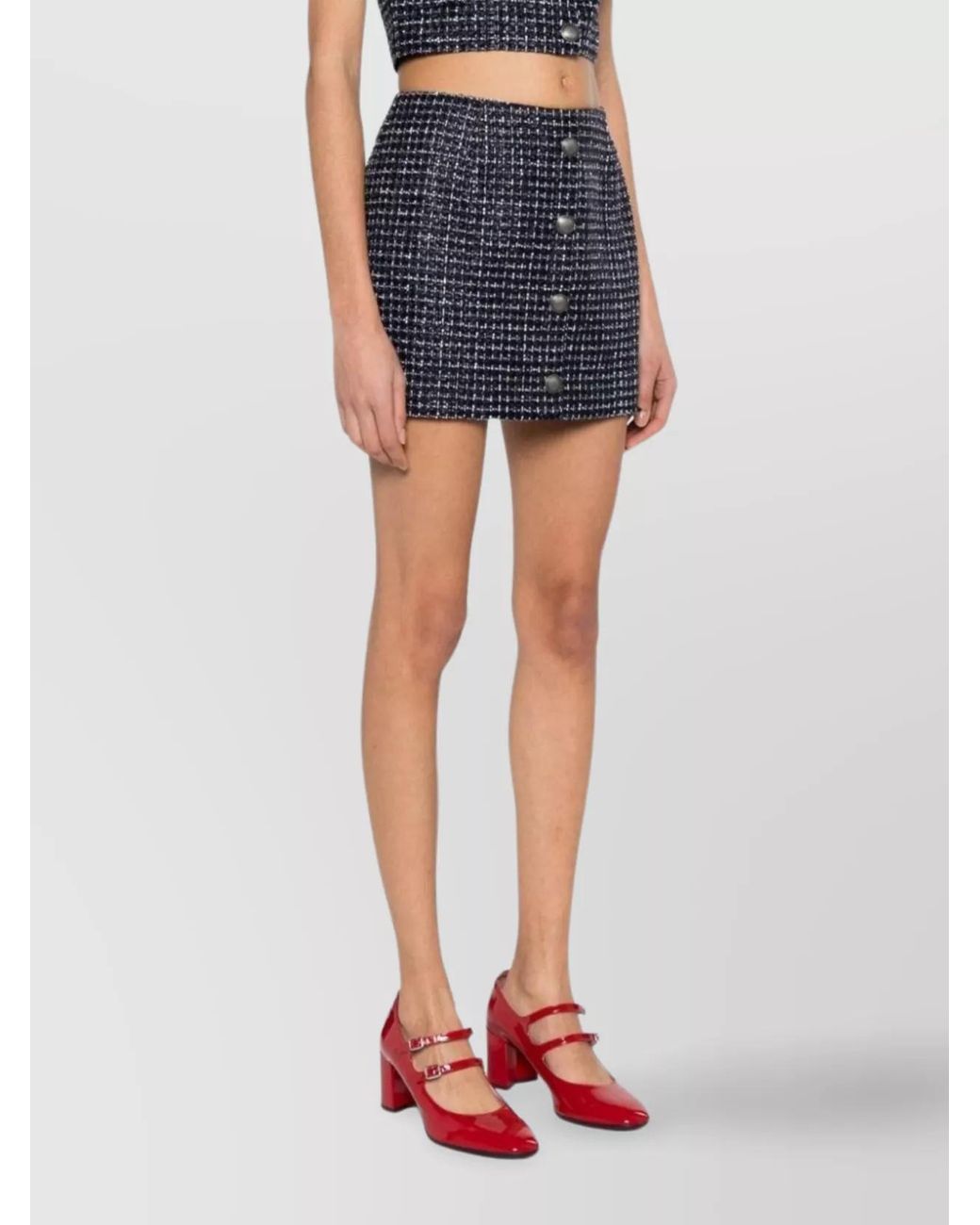 Alessandra Rich Blue Sequined Checked Tweed Mini Skirt