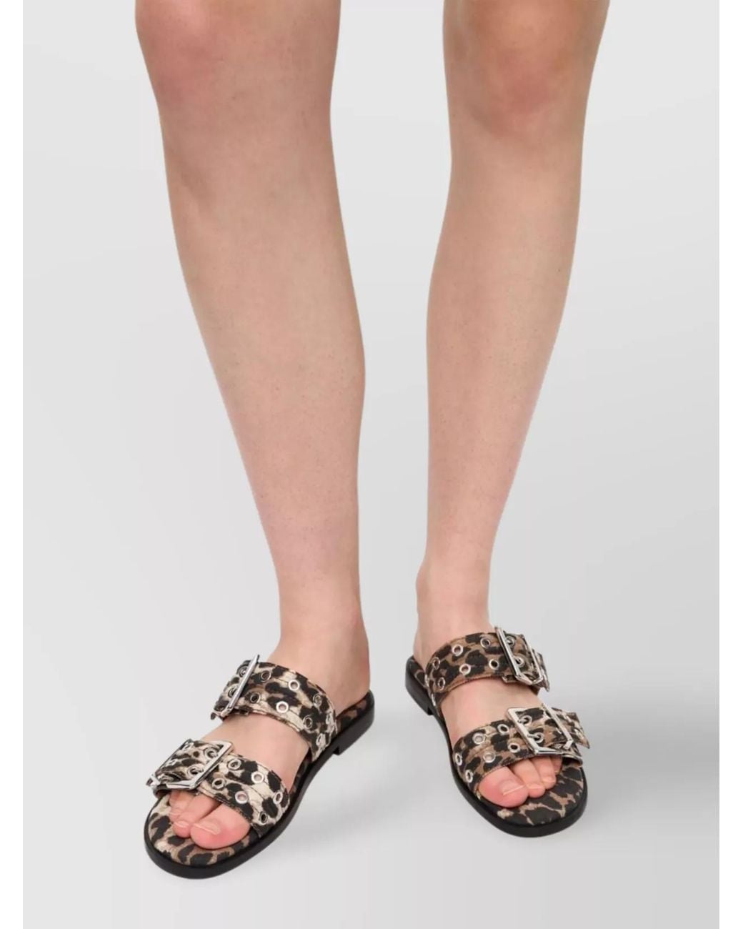 Ganni Multicolor Denim Leopard-Print Sandals