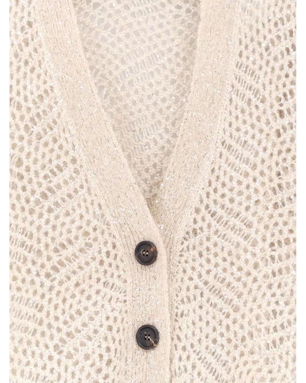 Brunello Cucinelli Natural Ribbed V-Neck Mohair Cardigan