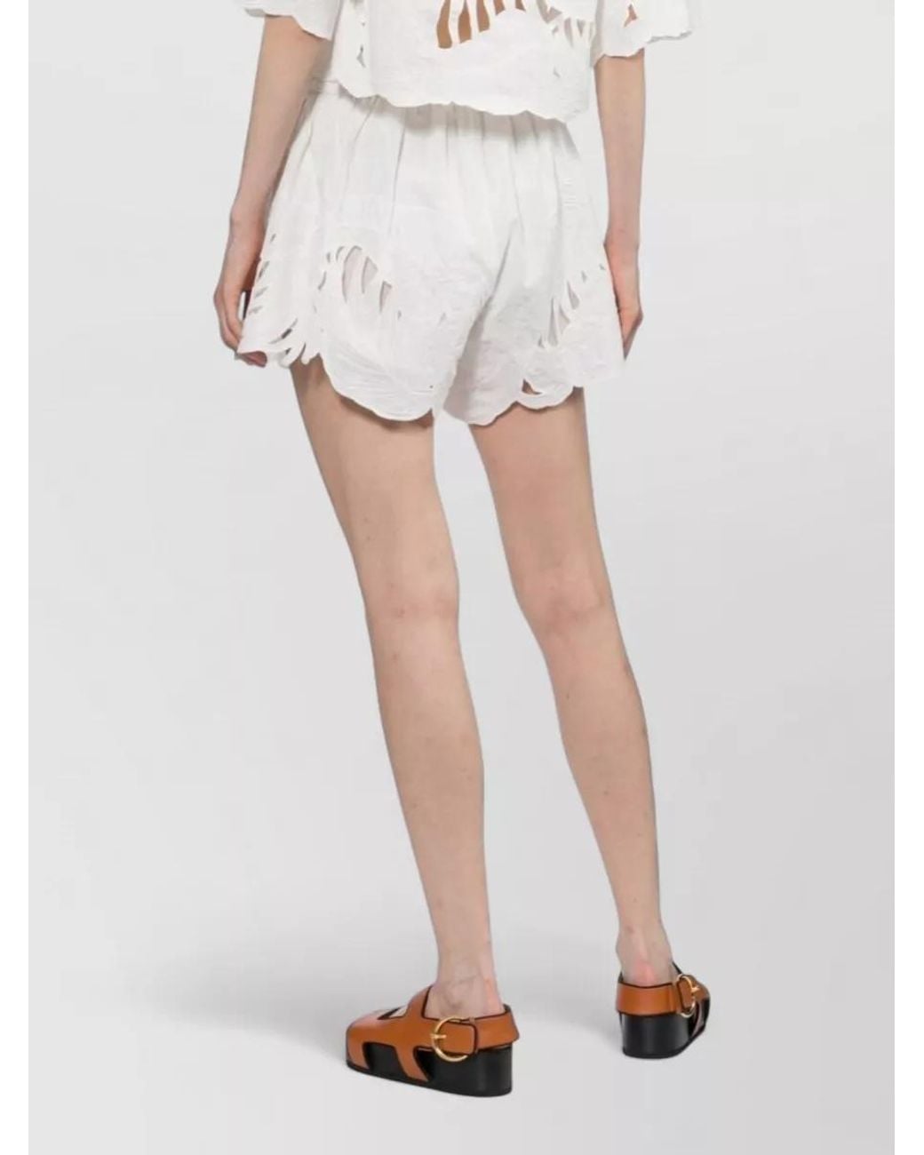 Zimmermann White Embroidered Cotton Cutout Shorts