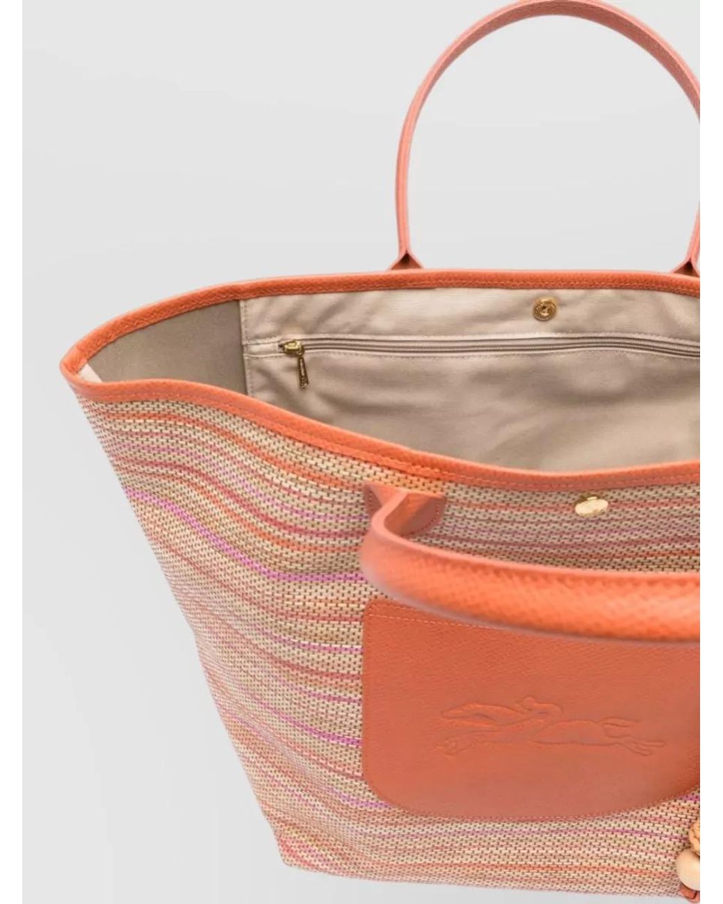 Longchamp Orange Raffia-Effect Canvas Tote Bag