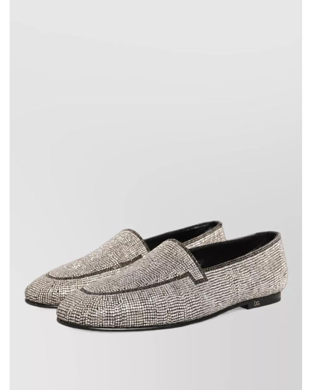 Dolce & Gabbana Gray Leather Crystal Embellished Slippers for men