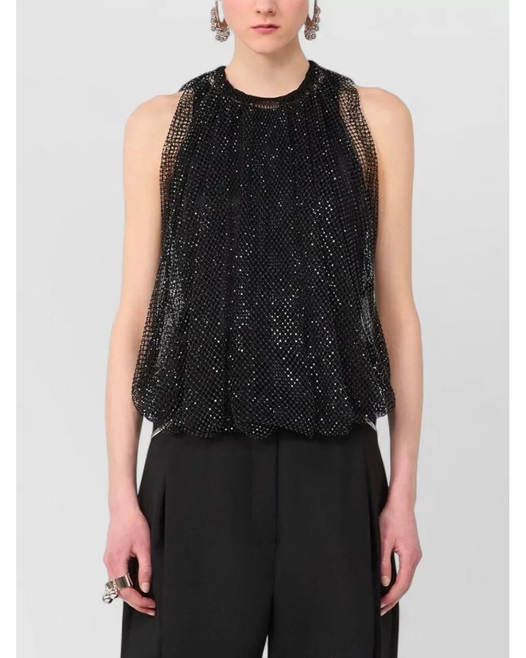 Sportmax Black Crystal-Embellished Mesh Top