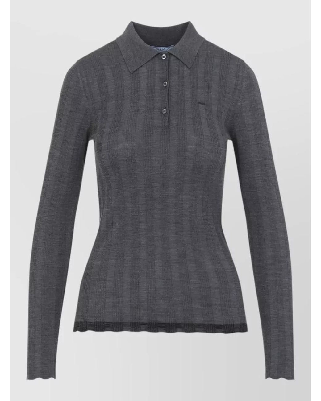 Prada Gray Fine-Knit Wool Polo Shirt