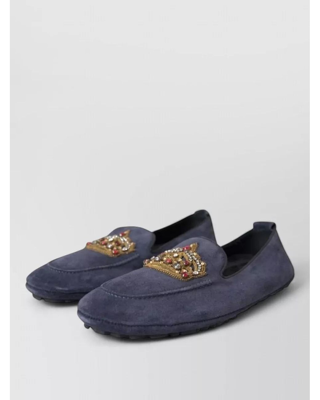 Dolce & Gabbana Blue Leather Crystal Embellished Loafers for men