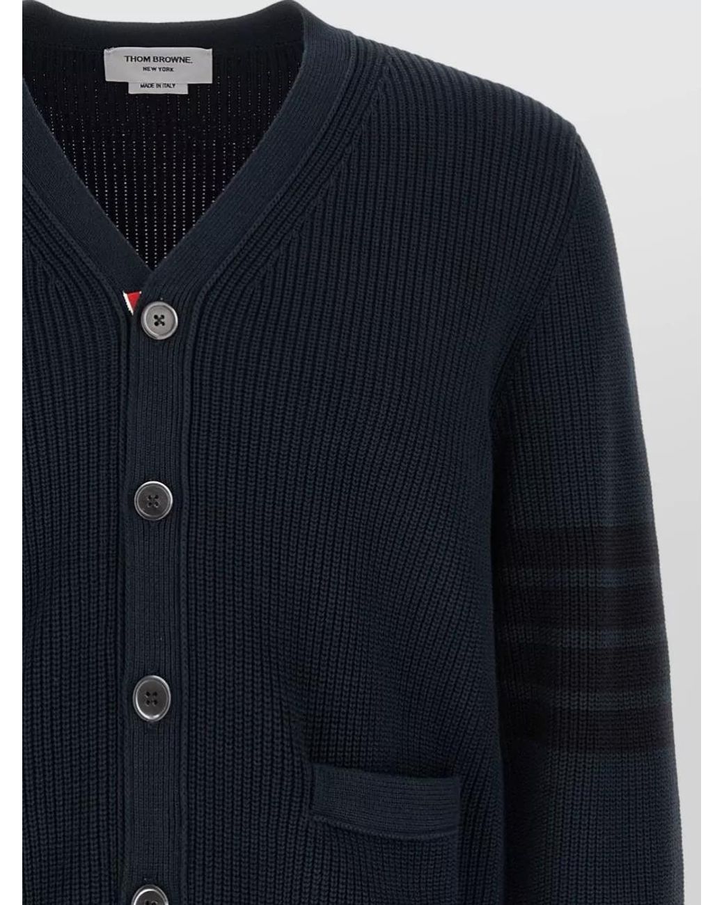 Thom Browne Blue Cotton V-Neck Cardigan for men