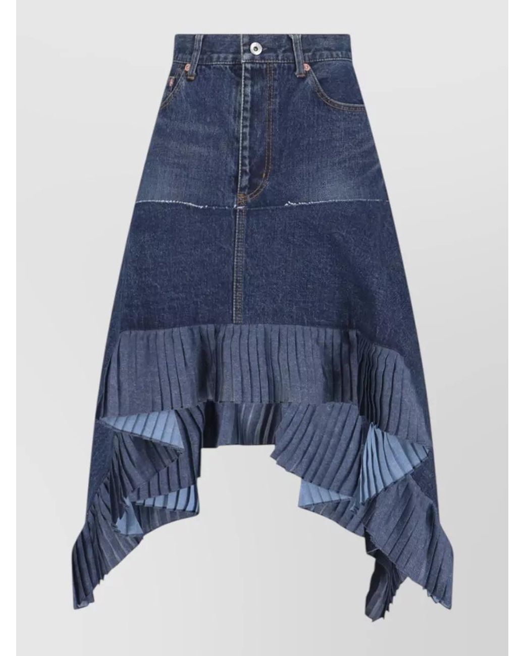 Sacai Blue Cotton Asymmetric Midi Skirt