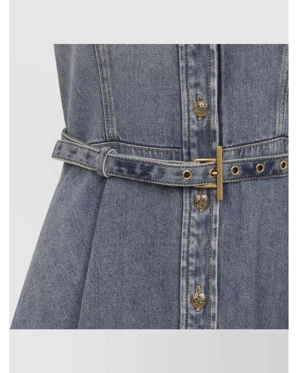 McQueen Blue Denim Belted Short-Sleeve Mini Dress