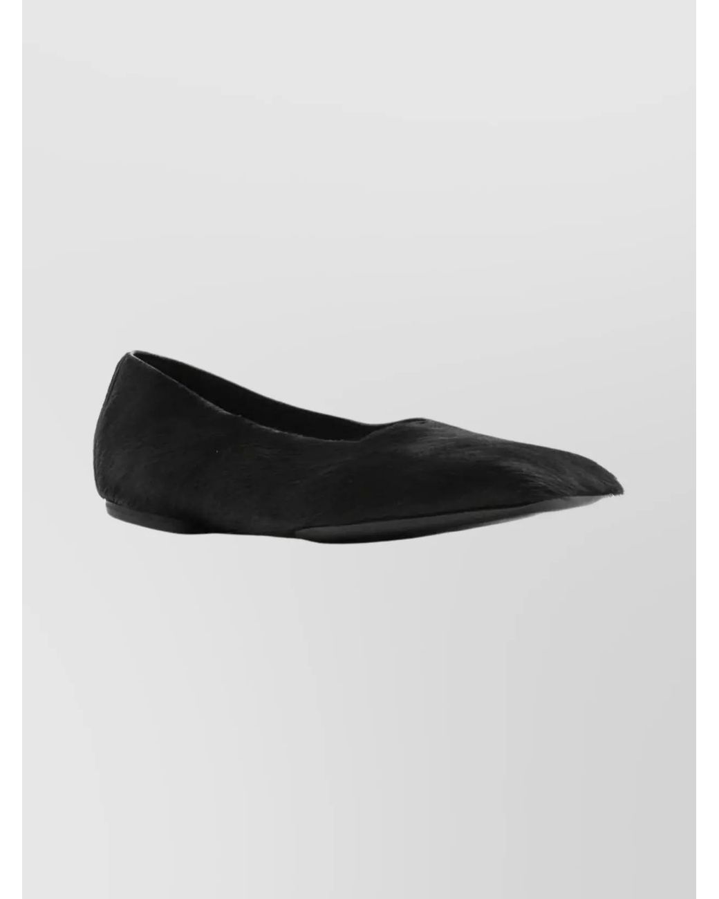 Rick Owens Black Leather Square-Toe Ballerina Flats
