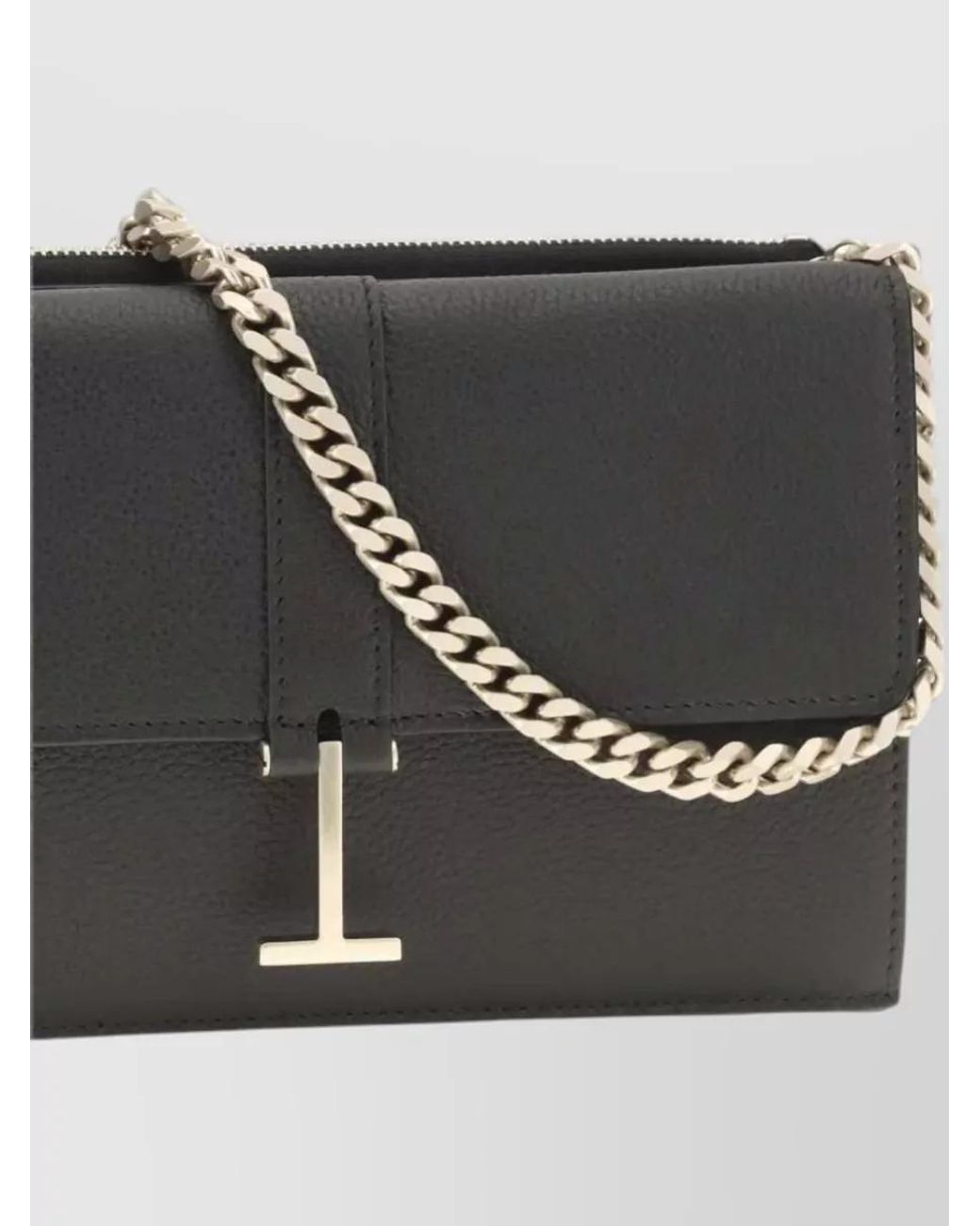 Tom Ford Gray Mini Pebbled Leather Chain Clutch Bag