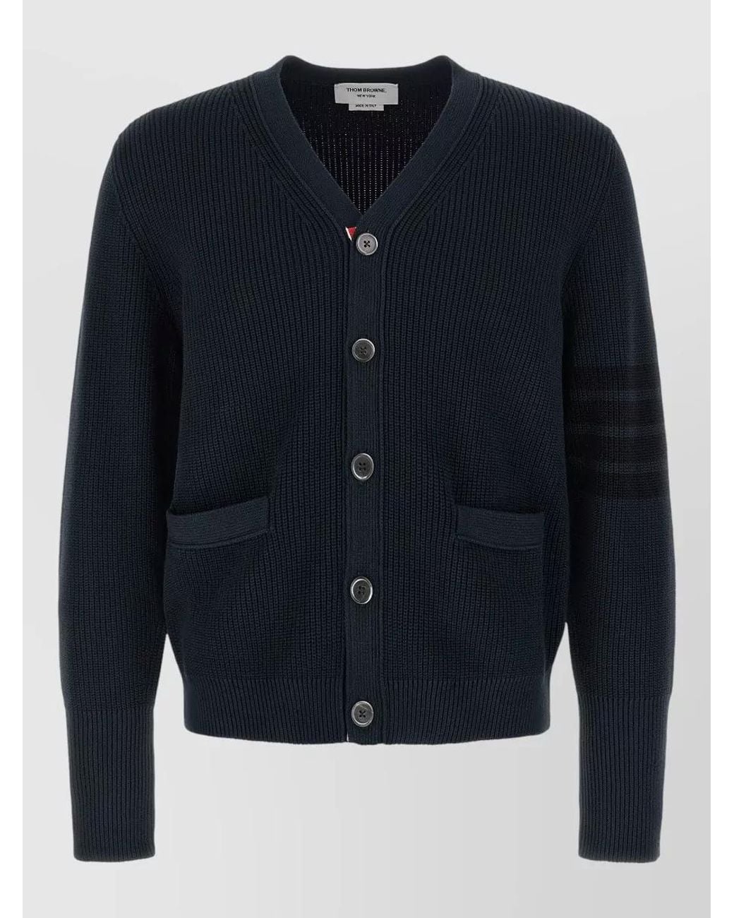 Thom Browne Blue Cotton V-Neck Cardigan for men
