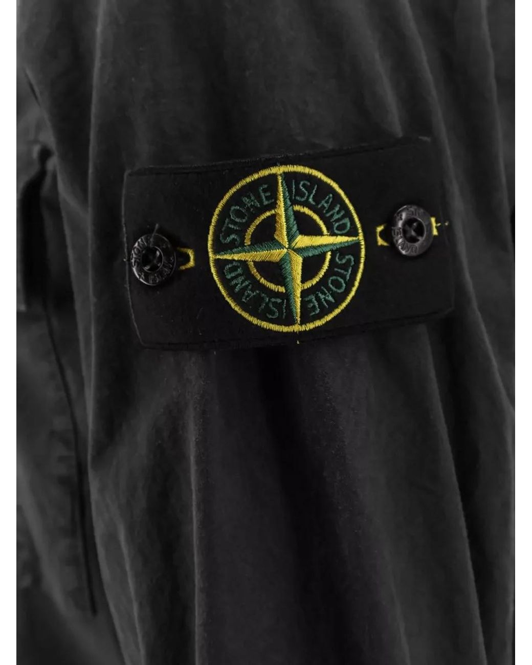 Stone Island Black Cotton Zip-Up Overshirt for men