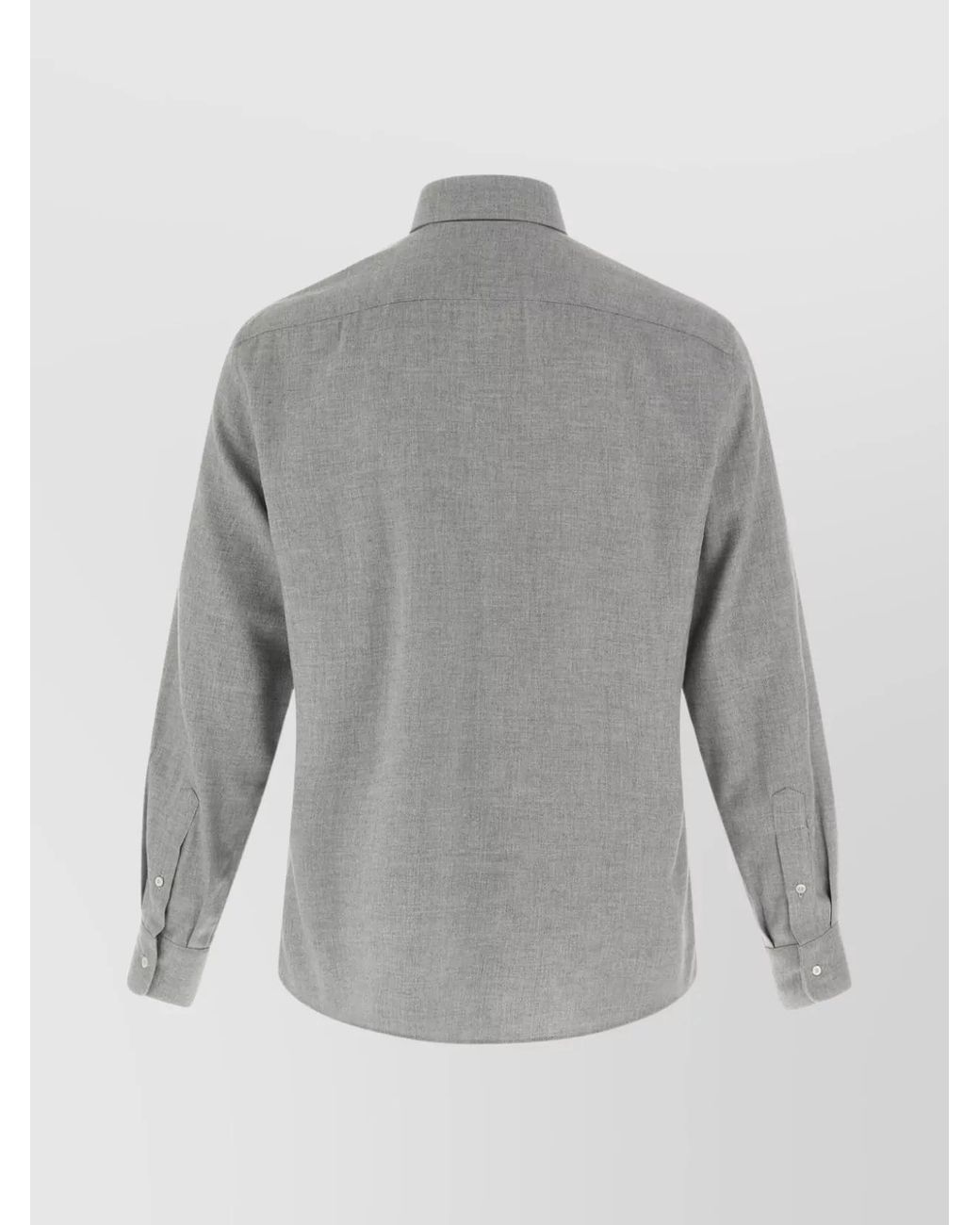 Brunello Cucinelli Gray Long Sleeve Button-Down Collar Cotton Shirt for men
