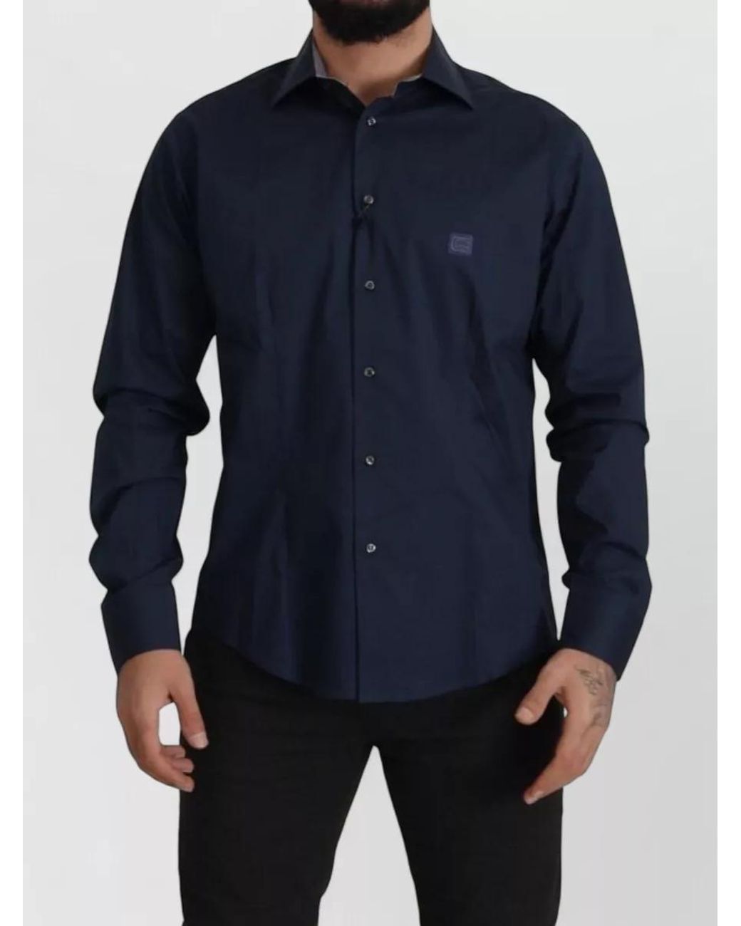 Roberto Cavalli Blue Cotton Long-Sleeve Dress Shirt for men