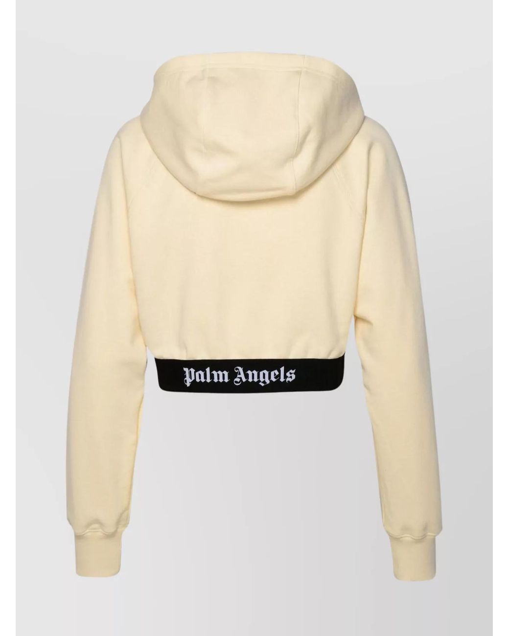 Palm Angels Natural Ribbed Hooded Cotton Cropped Sweatshirt